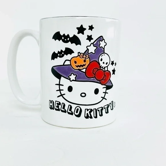 NWT Hello Kitty Halloween Witch Pumpkin Skull Bats Stars Spider Web Broom Mugs - Picture 3 of 7